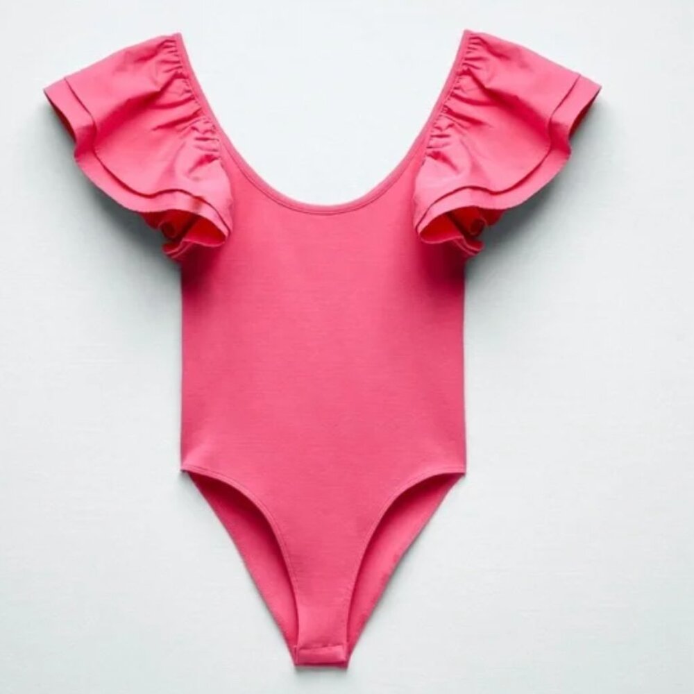 Pink ruffle zara bodysuit